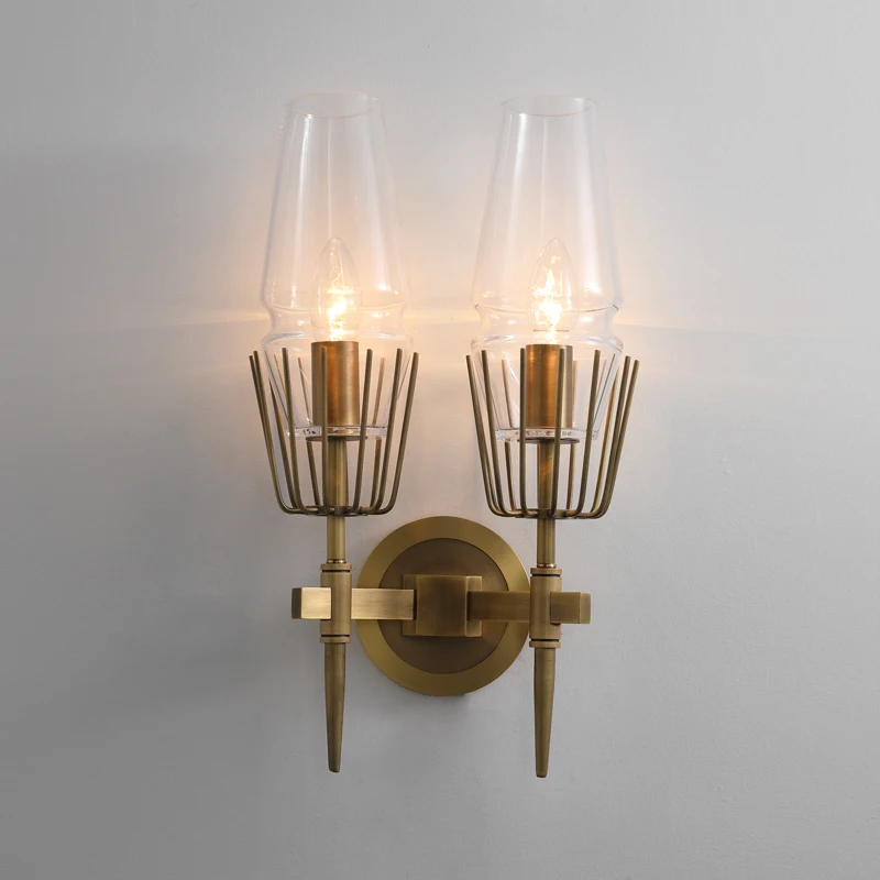 

All-copper postmodern wall lamp simple and beautiful Nordic designer copper wall lamp living room dining room study bedroom samp