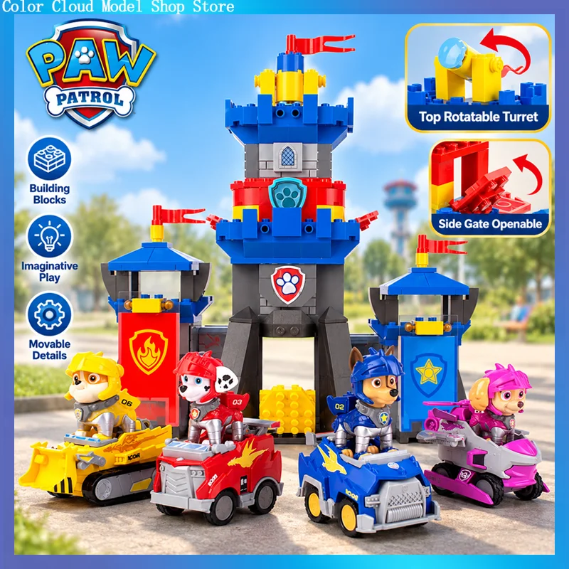 Paw Patrol Toy Rescue Knights - Headquarters Watchtower Control Tower Anime Figure Rubble Ryder Skye Cartoon Modle Car Kids Gift