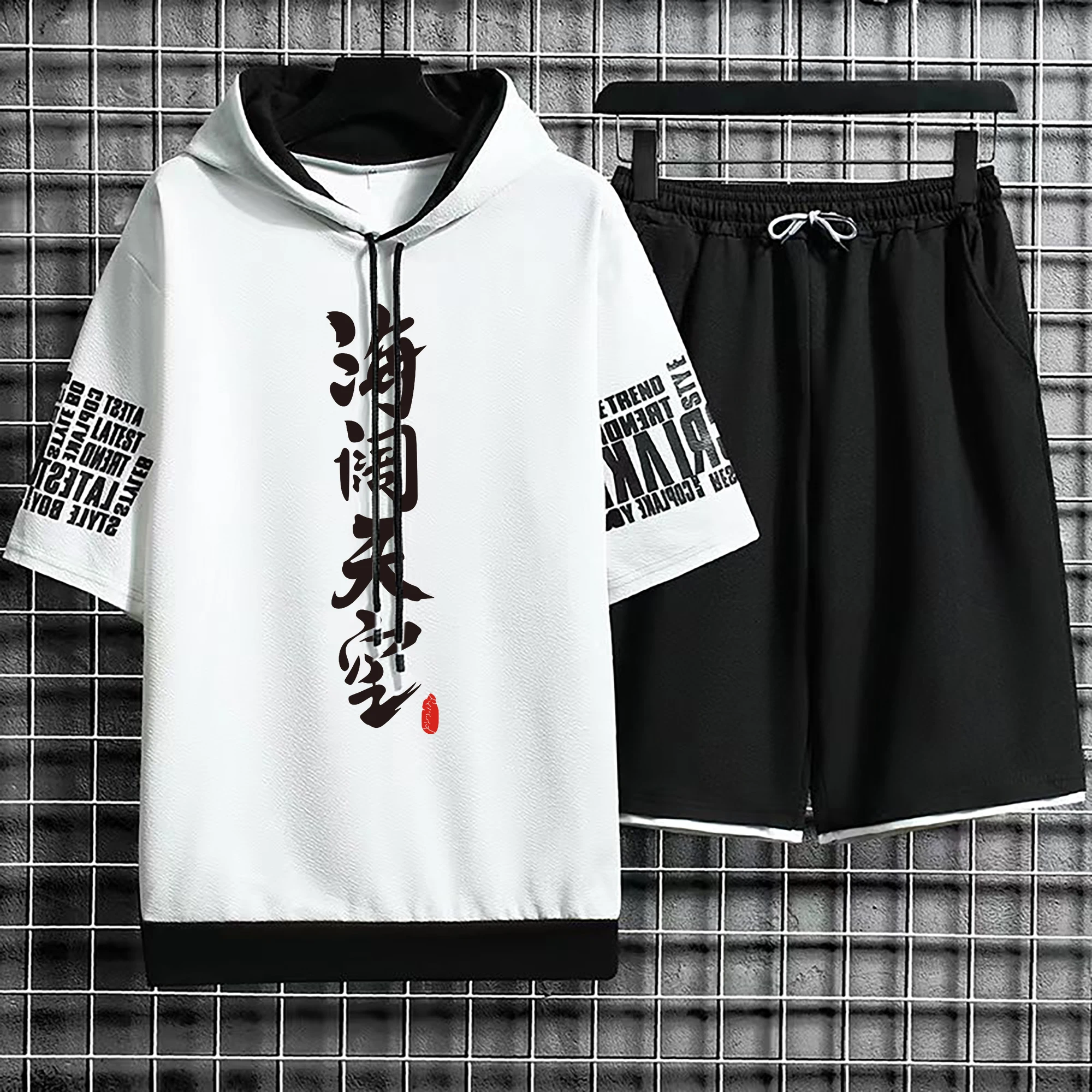 Hoodies Set Shorts Pullover Hat Casual T Shirt T-shirt Hood Summer Suits Print Clothing for Men Hoodie Men New Top Short Sleeve