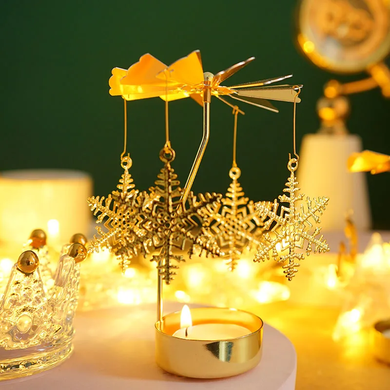 2023 Romantic Rotating Candlesticks Rotation Spinning Carrousel Tea Light Candle Holder Dinner Christmas Party Decoration