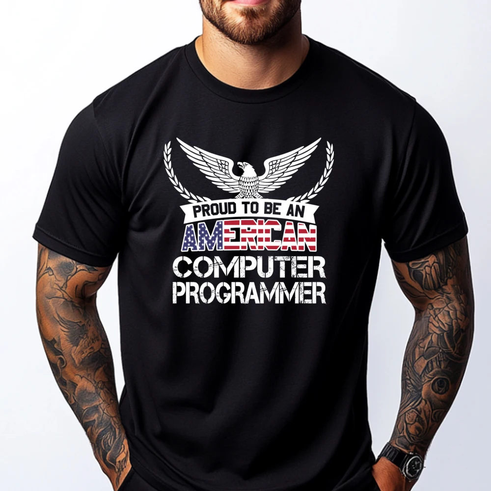 

Proud To Be An American Computer Programmer Oversized T Shirt Men Fall T Shirt Luxury Clothing Breathable Printed
