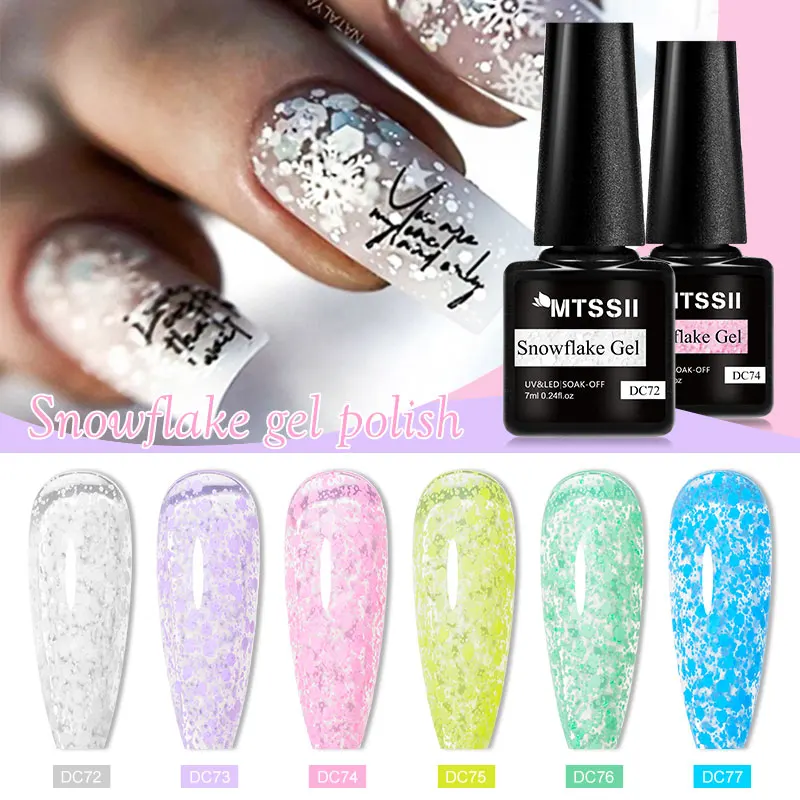 Mtssii 7ml floco de neve gel unha polonês semi permanente branco leitoso glitter neve lantejoulas embeber fora uv unhas arte verniz manicure