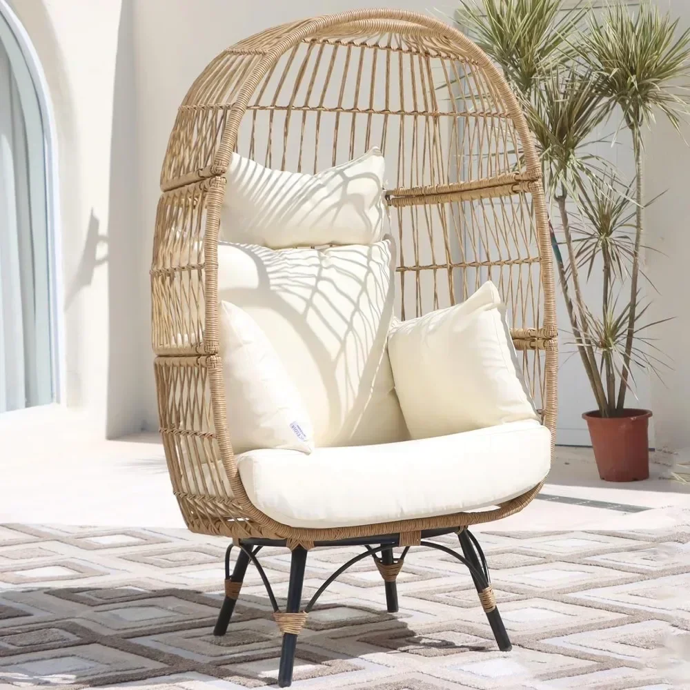 

Patio Stationary Egg Chair, Outdoor Indoor Large PE Rattan Eggs Basket Chairs Oversized Lounge Chairs, Wicker Egg Chair