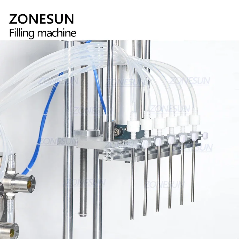 ZONESUN กึ่งอัตโนมัติหัวฉีดหกหัวฉีดของเหลวแม่เหล็กปั๊มน้ำนมน้ำมันน้ำหอมเครื่องบรรจุน้ำ ZS-MP5500D