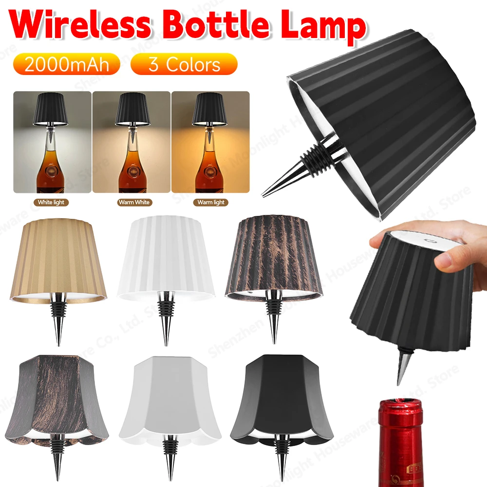 2000mAh Wireless LED Wine Bottle Lamp Rechargeable Vases Led Light Bar Dining Mushroom Lamp Touch Control Decoration Night Light