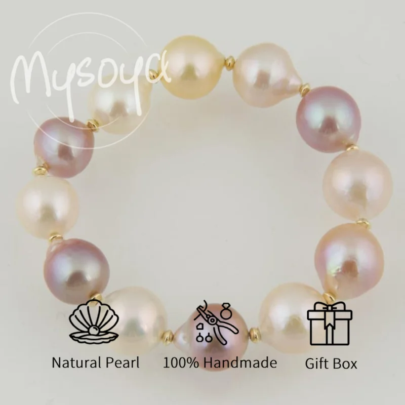 

MYSOYA 10-11 мм яркий цвет Эдисон браслет с пресноводным жемчугом для женщин и мужчин с подарочной коробкой подарок на день рождения, свадьбу, Рождественский подарок