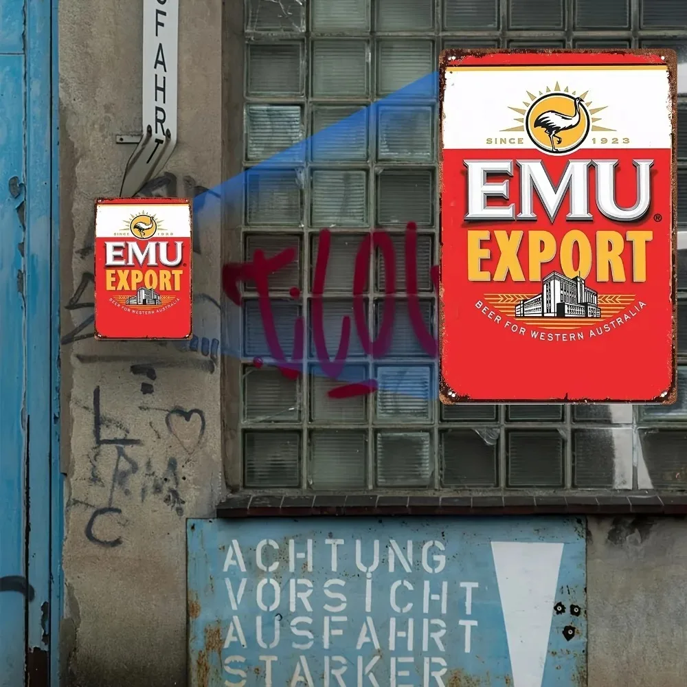 

Emu Export Beer" Vintage Aluminum Wall Art – Art Deco-Inspired Metal Sign with Intricate Brewery Graphics, Wall - Mounted