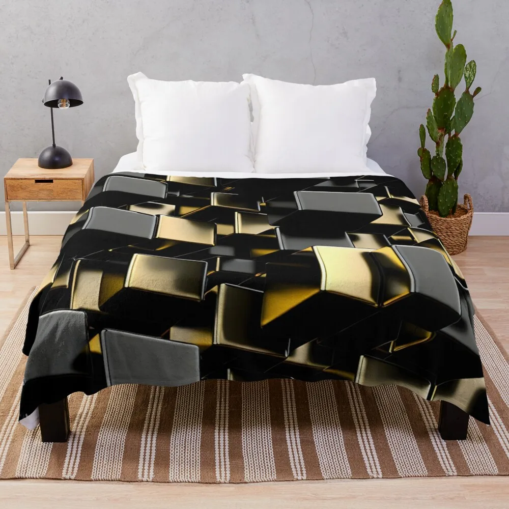 Cubes in most in gold and black colors with a beautiful metal titanium shine Throw Blanket Sofa Comforter for babies Blankets