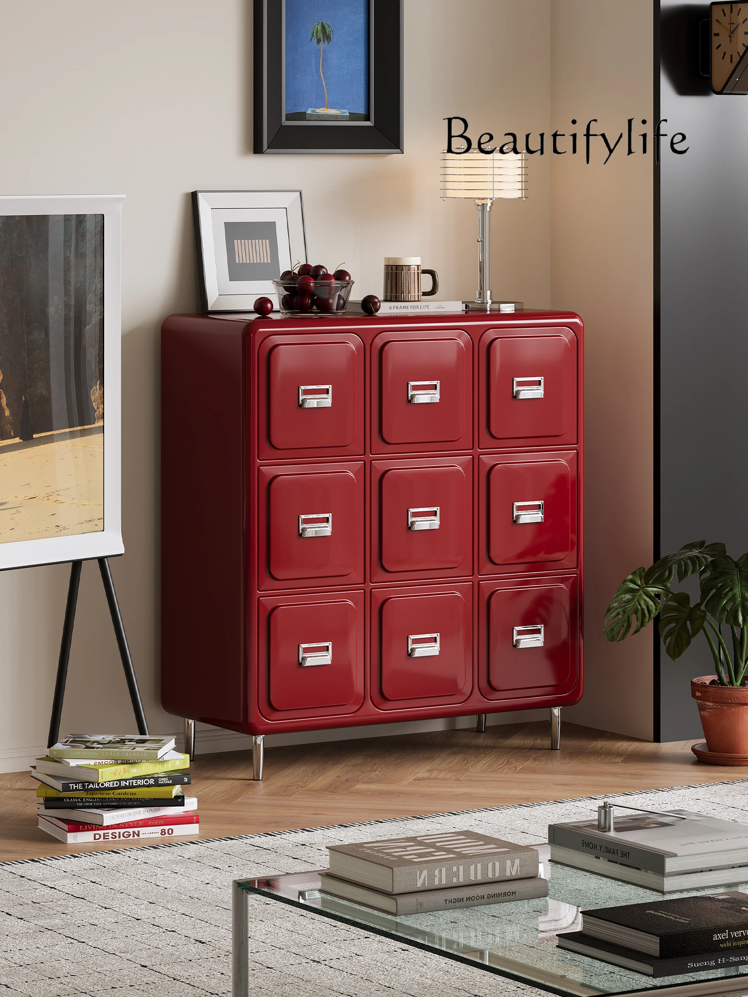 

Retro color nine household dining side cabinet, living room sofa side cabinet storage designer high sense