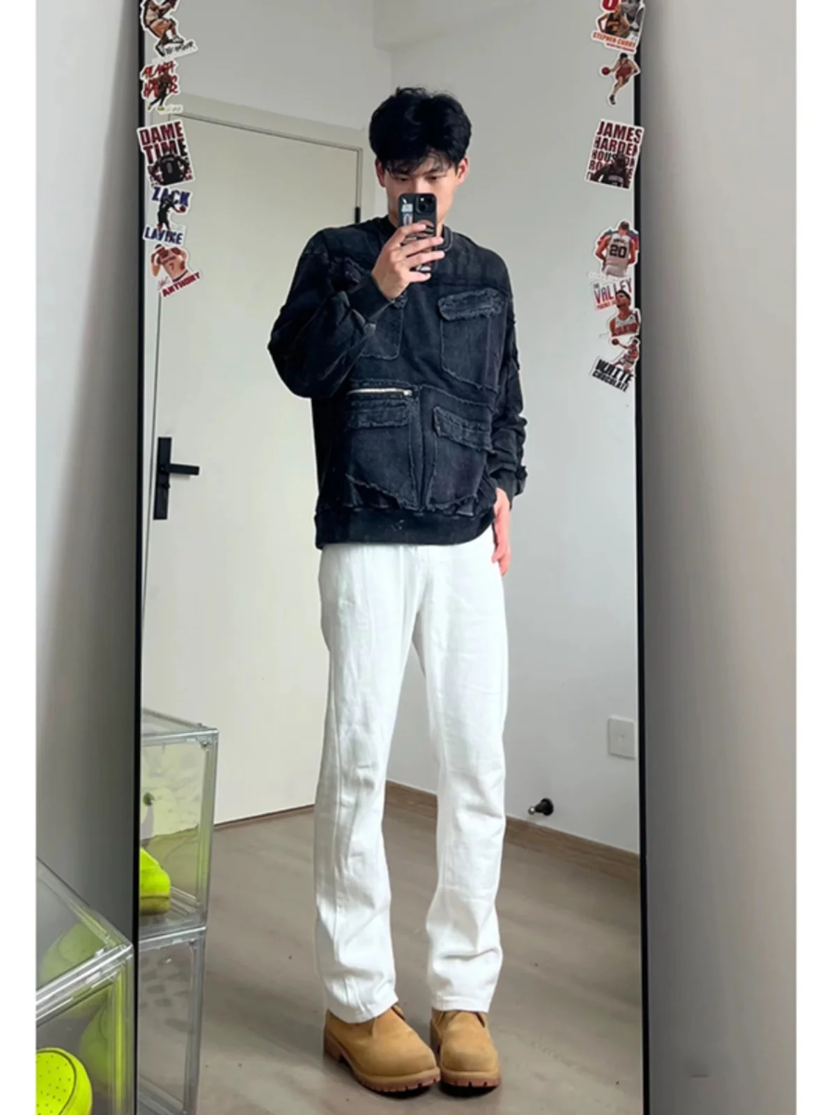 

White Straight Leg Men's Jeans High Waist Lengthening Legs American High Street Micro Flared Knife Autumn OOTD