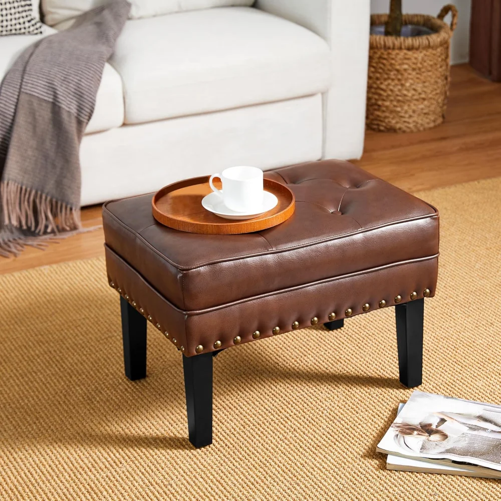 

Mid-Century Faux Leather Ottoman, Modern Accent Stool PU Leather Foot Stool, Vanity Stool Ottoman Foot Rest