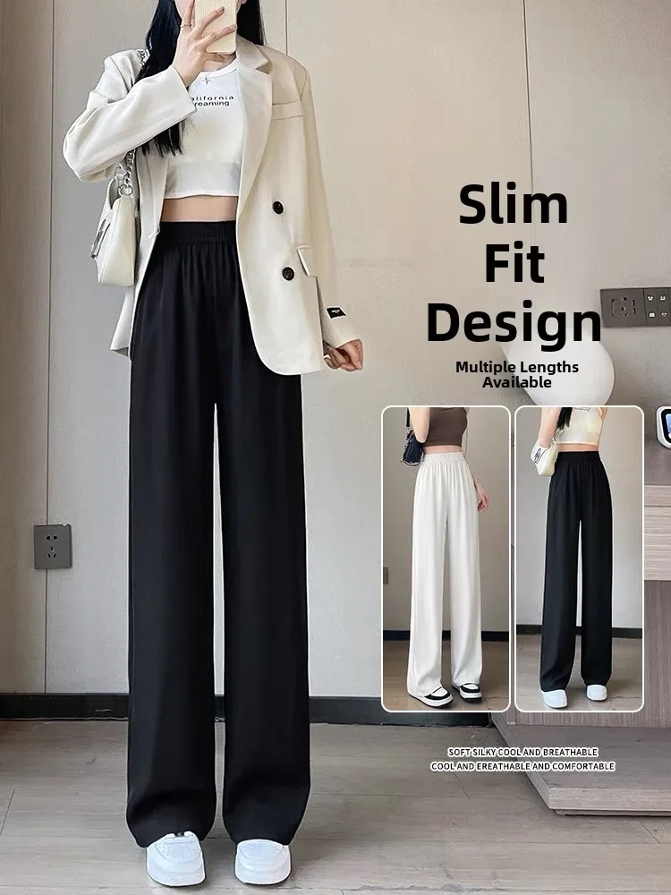 

Slim Wide Leg Pants Women's Spring Summer Autumn Large Size Casual Trousers Draped Straight Floor-Length Black Suit Pants