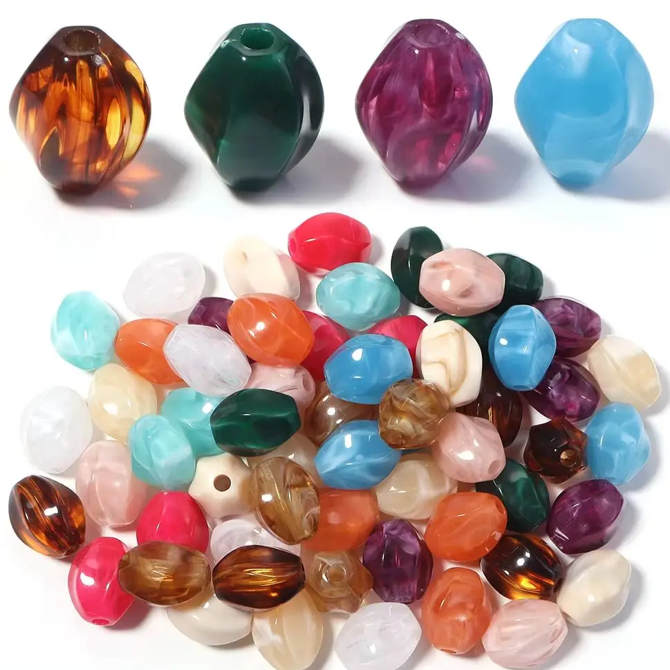 10pcs Irregular Diamond Shaped Acrylic Beads Double Color Imitation Natural Stone Loose Spacer Beads For Jewelry Making Supplies