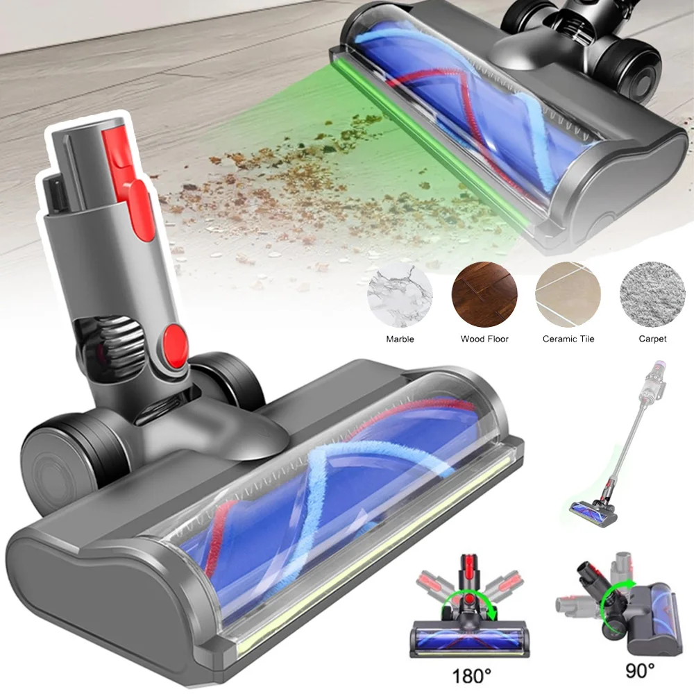 Bürstenkopf für Dyson V7 V8 V10 V11 V15 V-förmiger Direktantrieb-Rollenbürstenkopf für Dyson Kabellosen Staubsauger Ersatz-Rollenbürstenkopf mit LED-Beleuchtung für Hartböden