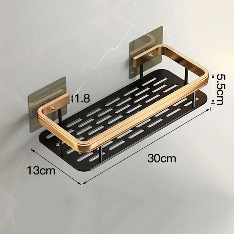 Estante de almacenamiento de champú de aleación de aluminio, organizador de almacenamiento sin taladro, accesorios de baño, estante de pared para cocina e inodoro