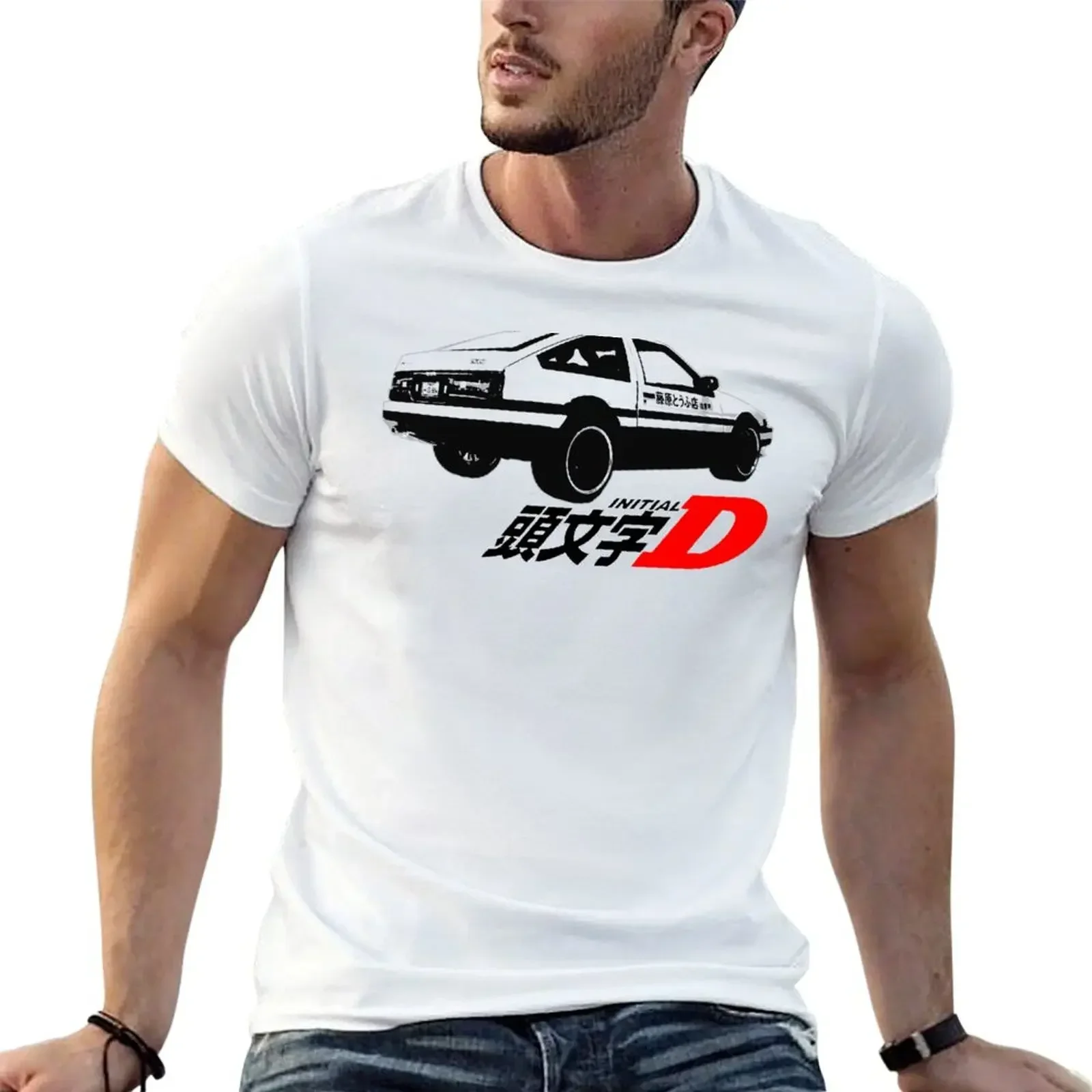 initial D logo T-Shirt summer clothes oversized man clothes blue archive men tshirt