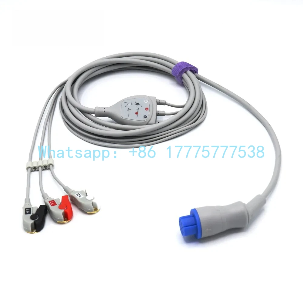 Compatible GE-Datex ECG Cable AHA 3 Leadwires Pinch Connector
