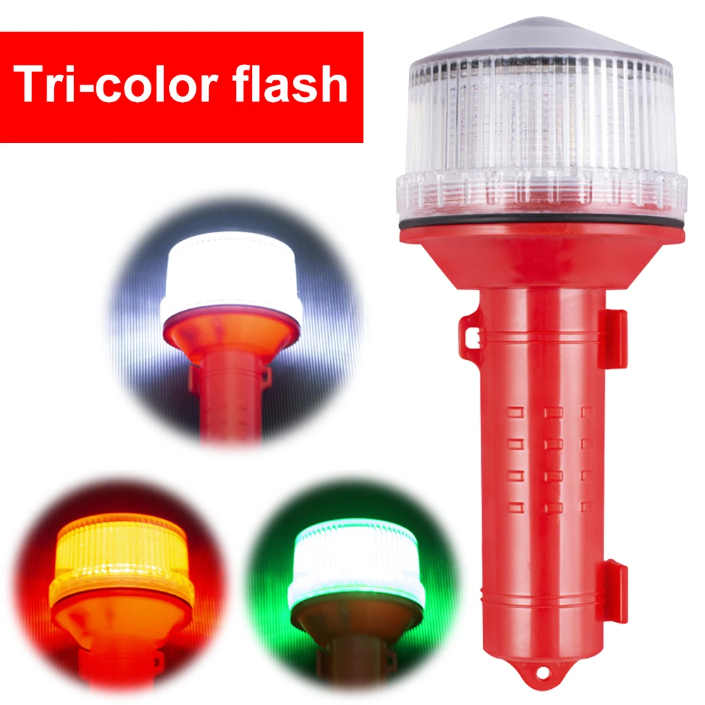 Solar Charging LED Flashing Torch Light 2KM Visual Distance Portable Flashlight 3 Colors Boat Navigation Light for Boats Anchors