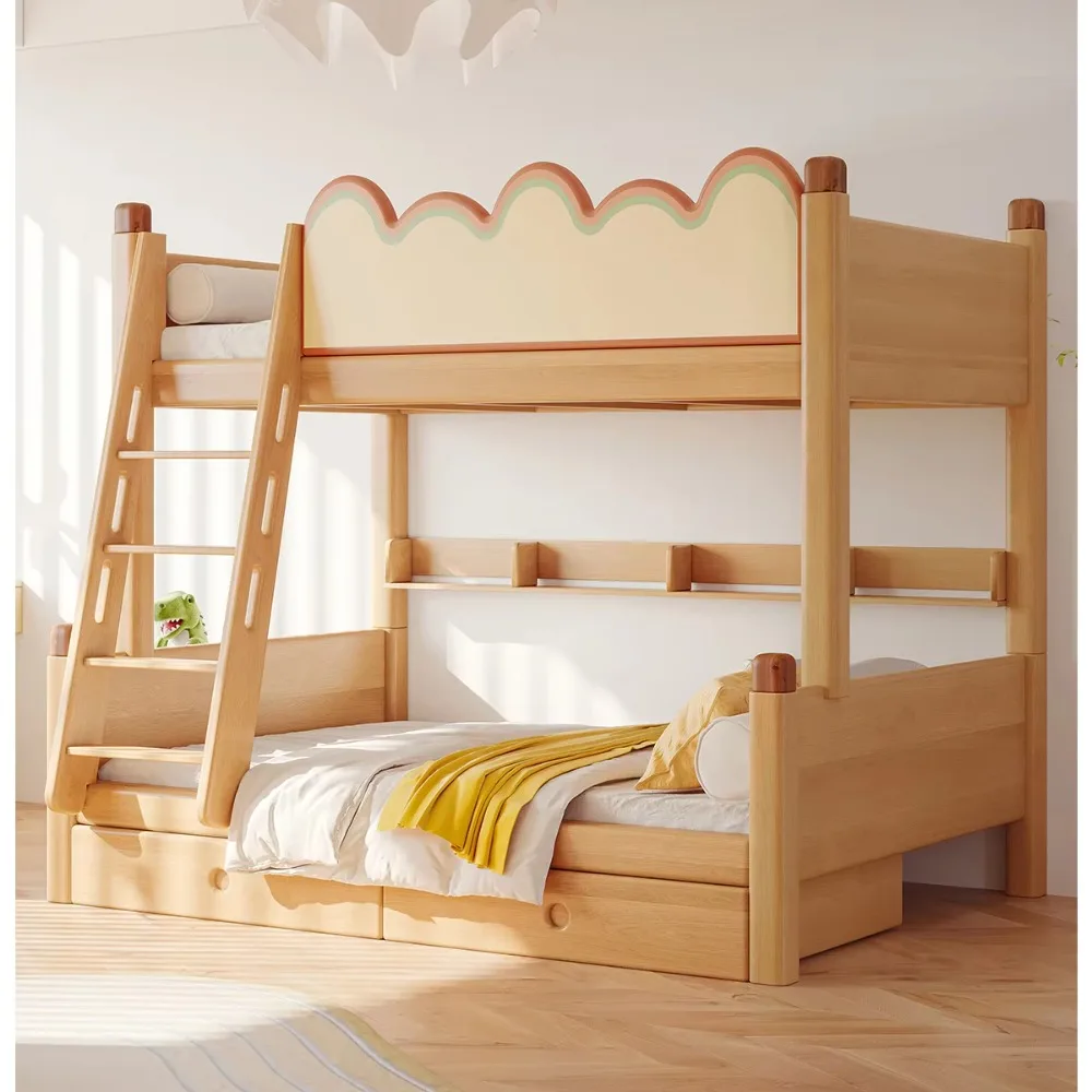 Modern Solid Wood Kids Bunk Bed Grey Double Deck Bed Frame Hot Sale Bedroom Dormitory Furniture For Children