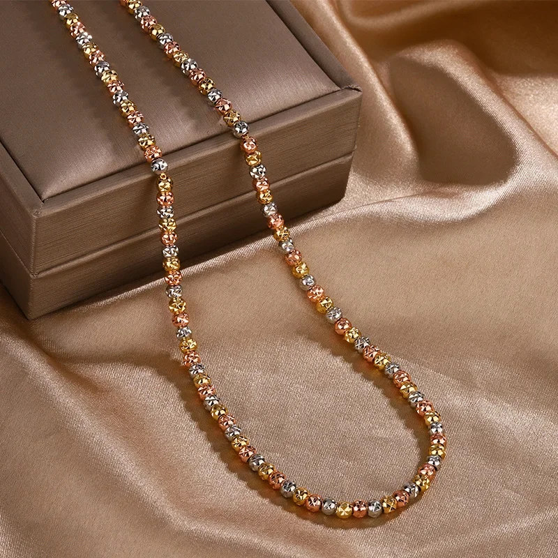 

2024 New Jewelry Retro Temperament Retro S925 Silver Plated 18K Gold Bead Chain Set Women's 3mm Jewelry