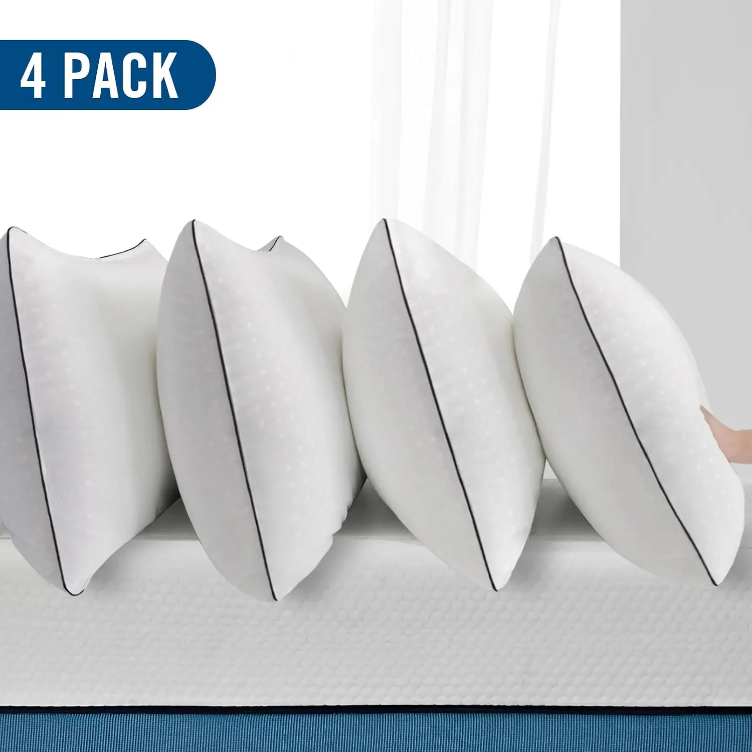 Standard Size Bed Pillows 4 Pack Hotel Style Comfortable Supportive Machine Washable For Stomach Back Side Sleepers