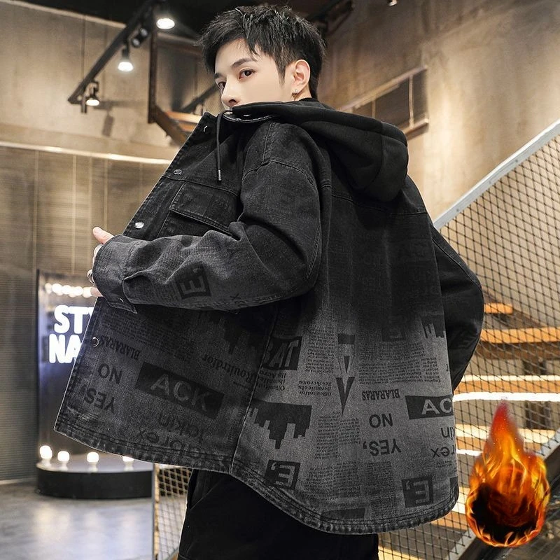 

New Trendy Men's Denim Jacket Autumn Winter Collection Teenagers Fleece Thickened Trendy Jacket Men Fashionable and Warm Coat