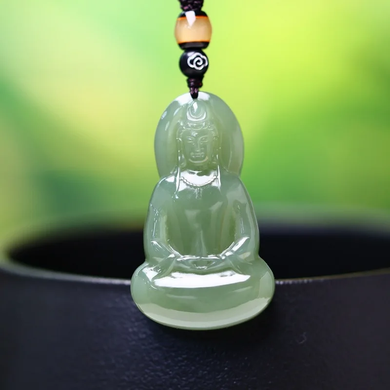 Hetian Jade Bodhisattva Pendant Men,-Qinghai Material, Lake Green Guanyin, Personal Buddha