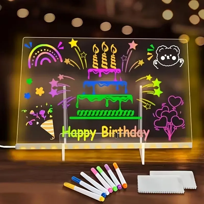 LED Acrylic Sticky Notes Board Neon Glow Night Light Self-Illuminating Erasable Whiteboard Home Office School Colorful Lighting
