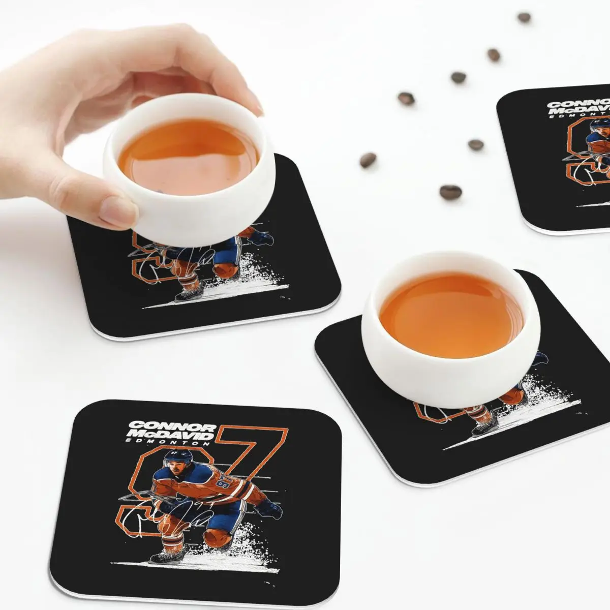 

Connor McDavid 97 For Edmonton Oilers Fans Coasters Kitchen Placemats Insulation Cup Coffee Mats Tableware Pads Set of 4