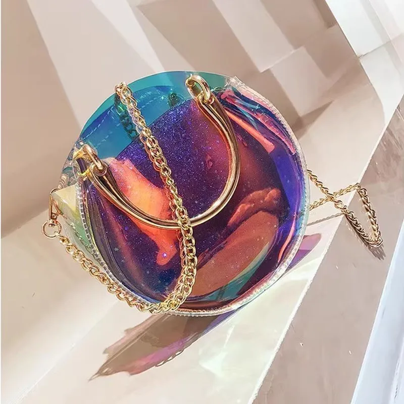 Laser Holographic Colorful Rotundity Jelly Bag Casual Transparent New Fashionable Crossbody Bag Handbags Small Size Shoulder Bag