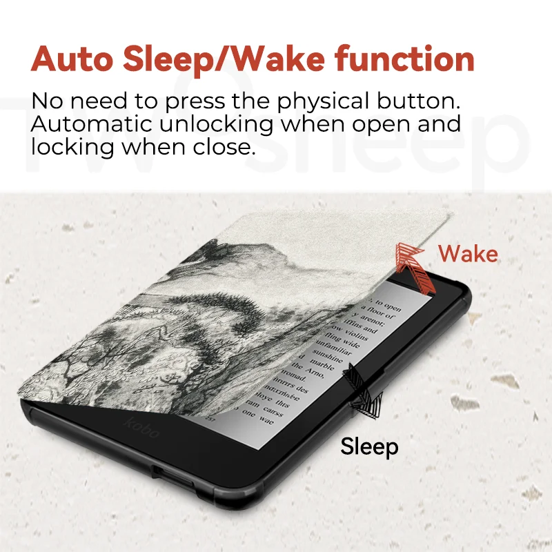 Twosheep 6-inch Case for Kobo Clara 2E Clara BW Clara Colour TPU Magnetic Flip Auto Wake Sleep TPU soft Cover Chinese Style
