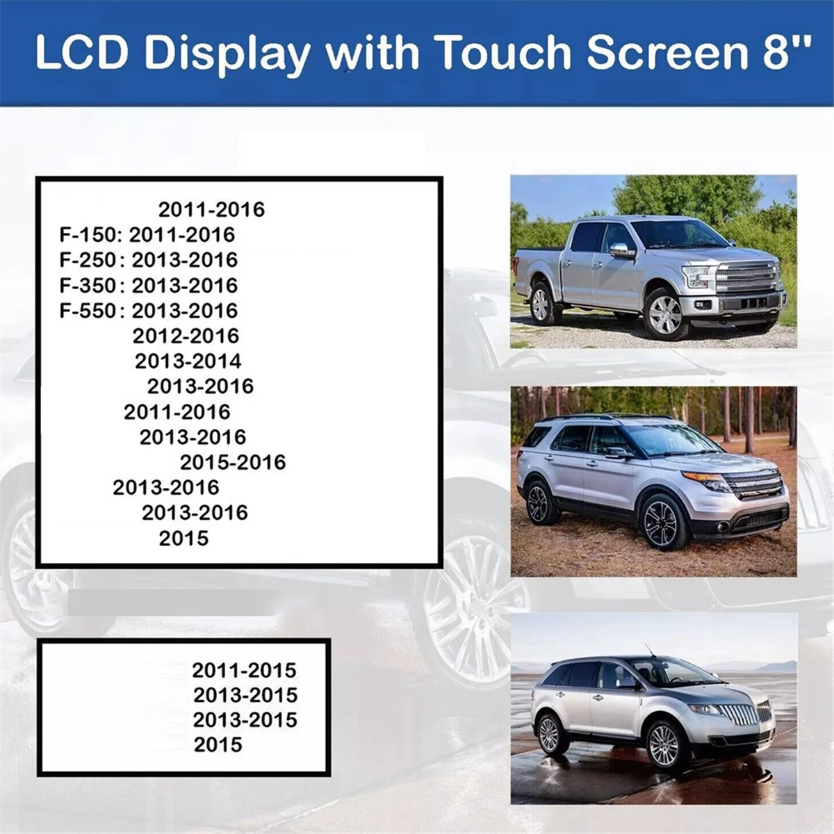 SYNC-LCD Display painel apenas substituição, 2 rádio, 8 ", 2013-2016