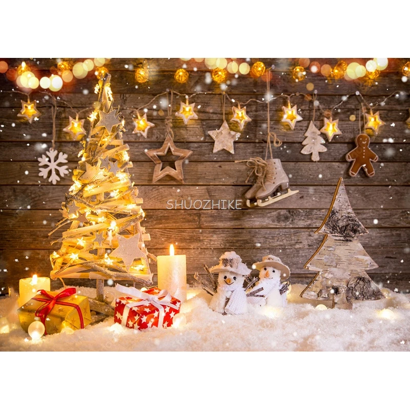 SHUOZHIKE Рождественские деревянные доски тематический фон для фотосъемки снеговик портретные фоны для фотостудии реквизит MMSD-04