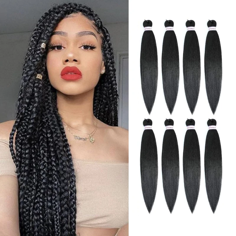 Rambut Kepang Hitam Pra Meregangkan 8 Paket Kotak Kepang Ekstensi Rambut 16/20/26/30 Inci Rambut Kepang Pra Meregangkan Sintetis