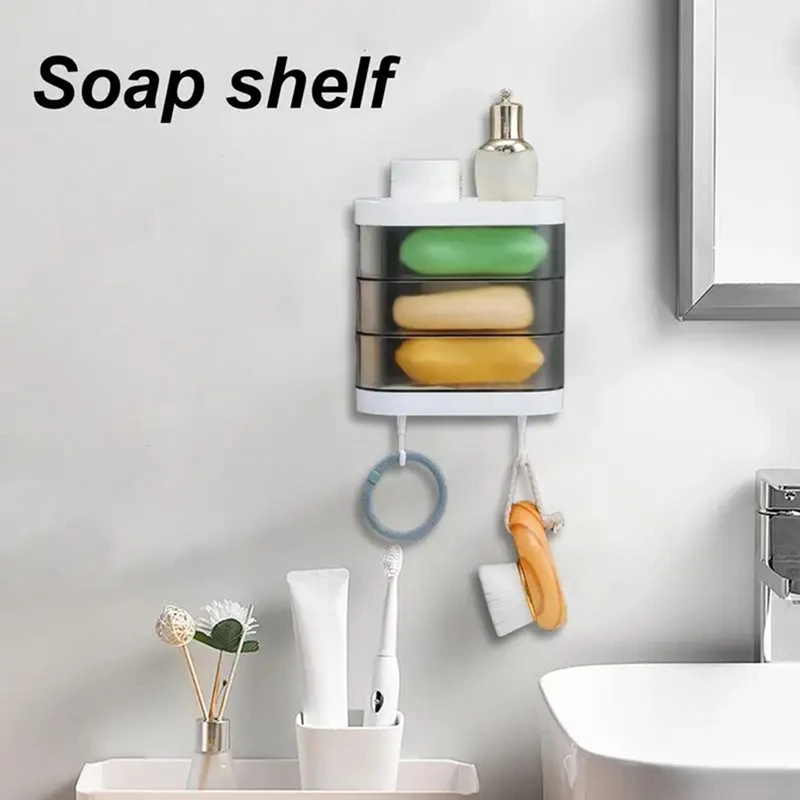 3 Layer Soap Holder Heavy Duty Bathroom Soap Bar Dish Case With Drain Water Wall Mounted Soap Storage Box Bathroom