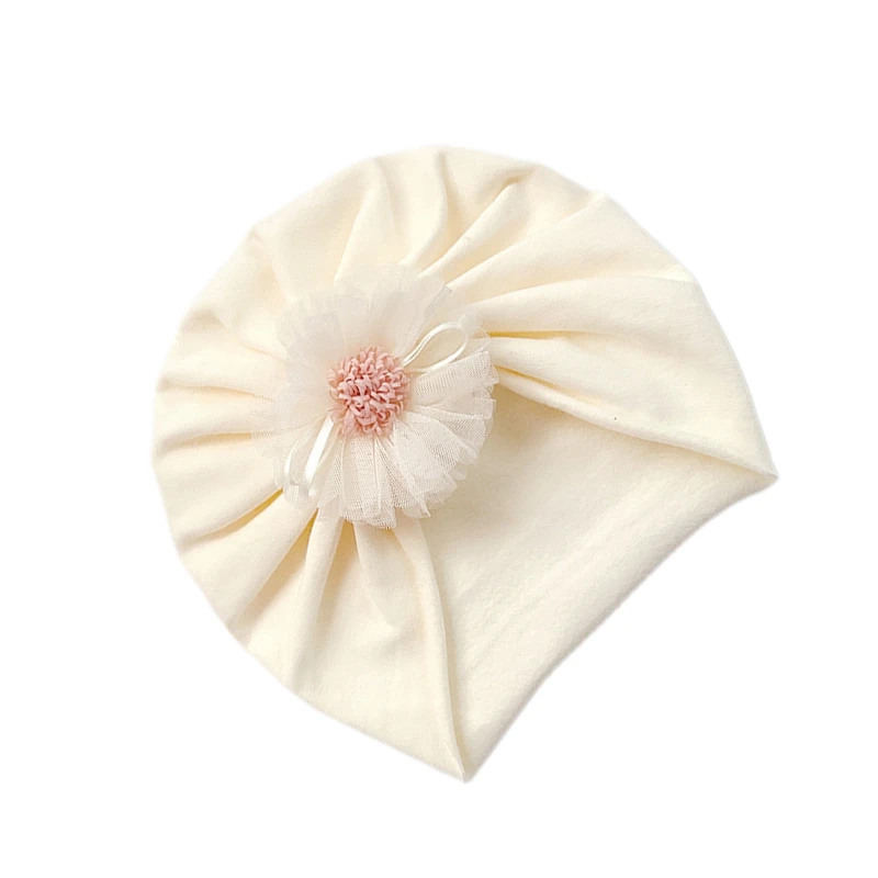 Baby Socks Cap Set Girls Lace Flower Ribbed Short Tube Sock Turban Hat for Autumn Beige Pink