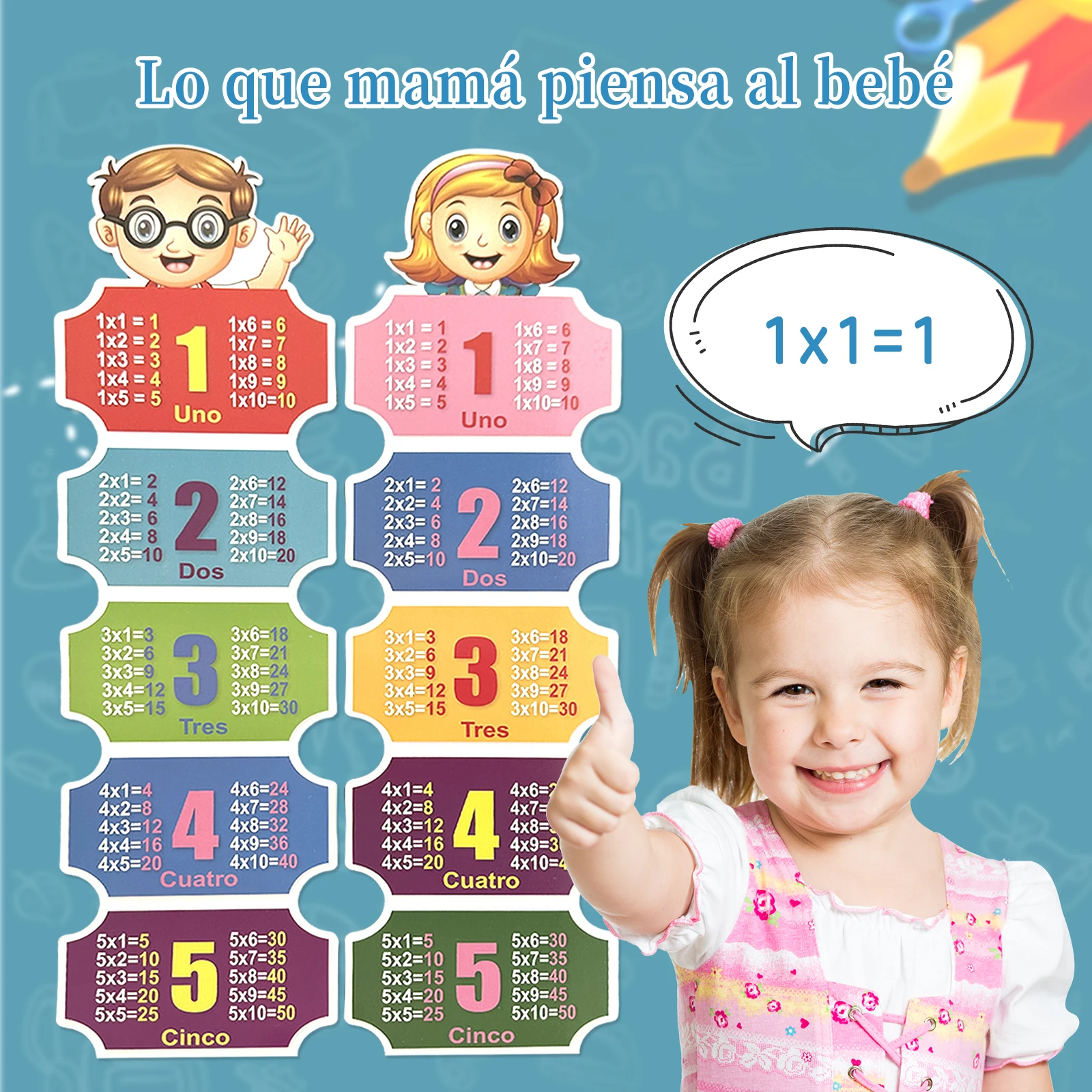 Tarjetas con la tabla de multiplicar en español, tarjetas educativas con dibujos animados para niños, hojas de práctica para estudiantes de primaria