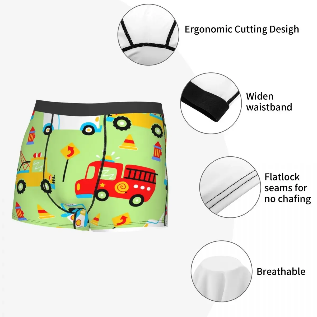 Boxer da uomo Mutandine comode Set Cartoon Rescue Cars Veicoli Intimo Uomo Boxer