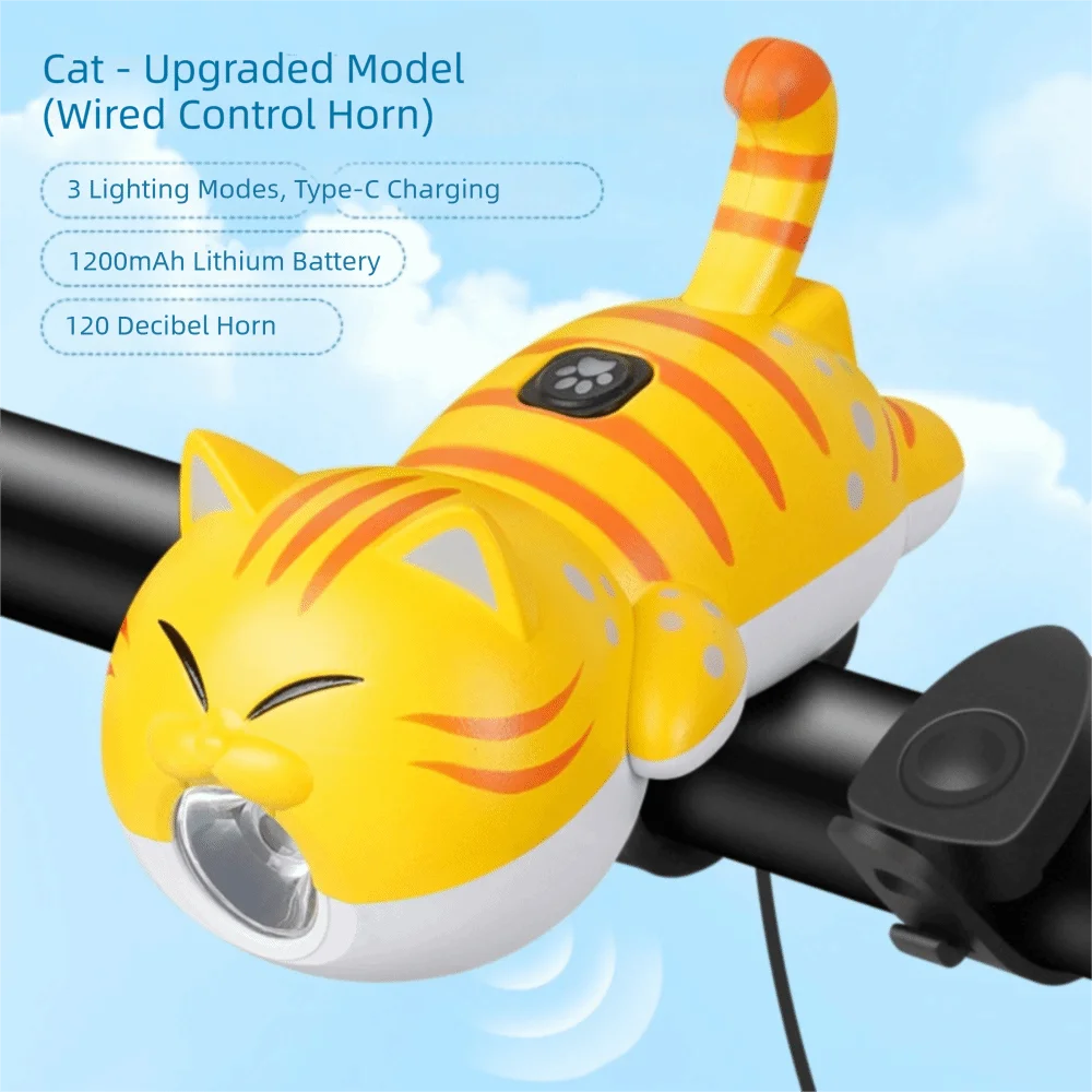 USB Rechargeable Bicycle Headlight Bright LED Waterproof Bike Front Light Super Bright Cartoon Cat Shape Bicycle Front Lamp