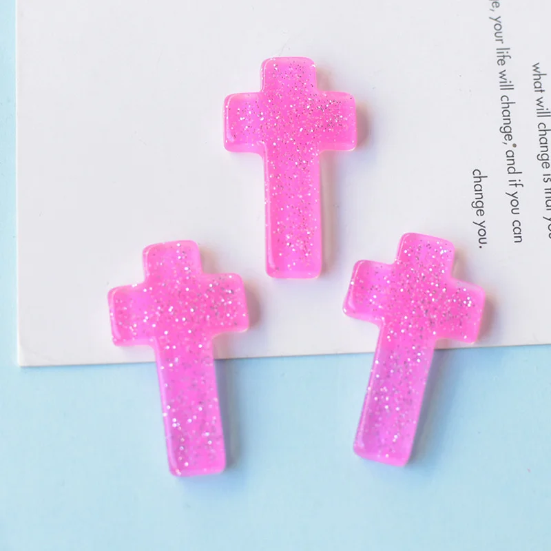 10-20Pcs Colorful Glitter Cross Flat Back Resin Cabochon Scrapbooking Album Decor Accessories Creative Phone Case Patch Material