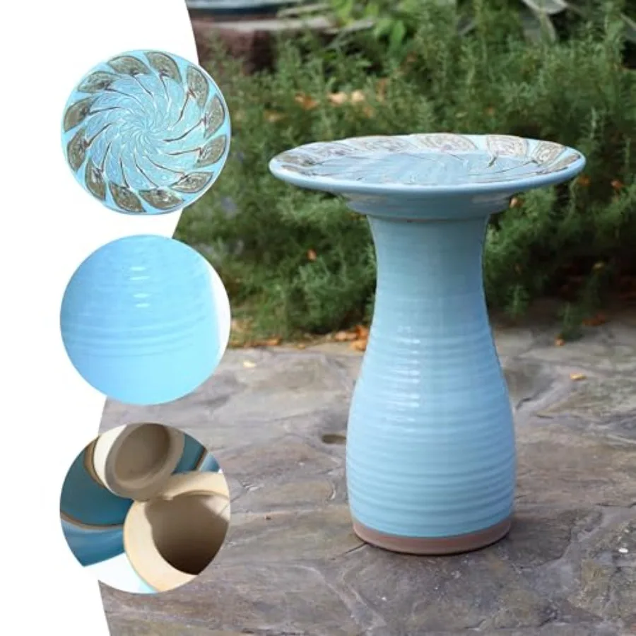 20 Inch Ceramic Bird Bath for Outside, Elegant Tall Outdoor Bird Bath, Lightweight Pedestal Glazed Birdbaths for Outdoors with - view 3