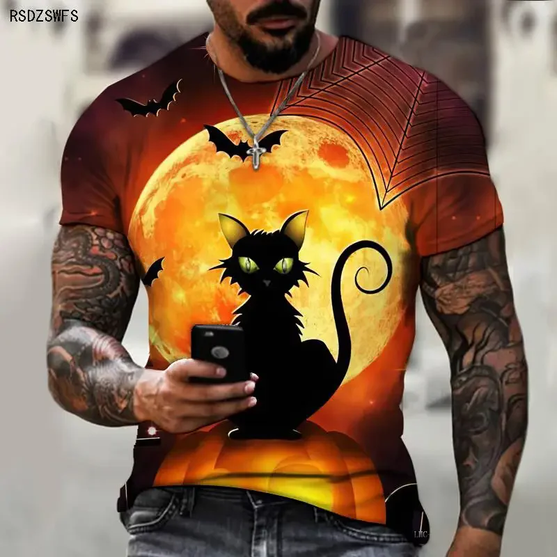 Halloween Pumpkin Lantern Festival Must-have 3D Printing Men’s Shirts Round Neck T-shirts Street Fashion Style Oversized Casual