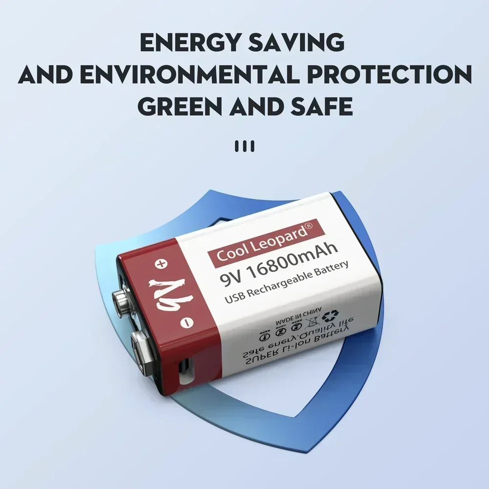 New 9V 16800mah Lithium Ion Rechargeable Battery Type-C USB Multimeter Lithium Microphone Metal Detector Toy Remote KTV+ Cable