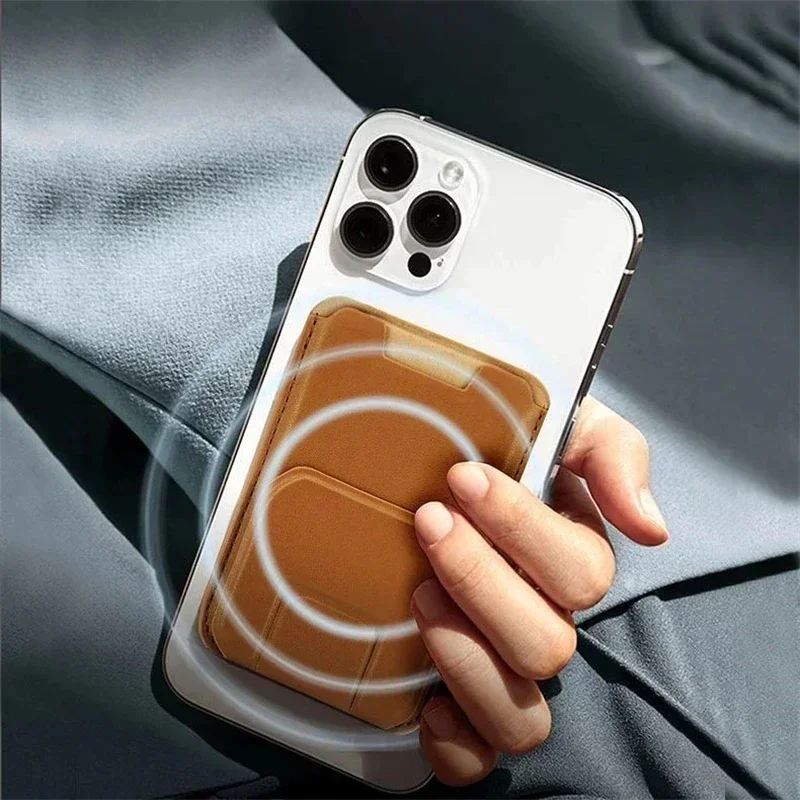 กระเป๋าสตางค์หนังแม่เหล็กแข็งแรงพร้อมเคสตั้งได้สำหรับ Magsafe สำหรับ iPhone 15 14 13 12 Pro MAG ที่ใส่บัตรได้อย่างปลอดภัยฝาครอบกระเป๋า