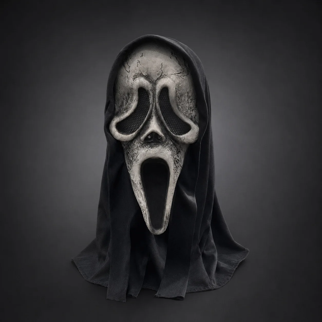 Scary Scream Ghost Face Mask with Black Hood Latex Horror Demon Mask Halloween Cosplay Party Haunted House Adult Costume Prop