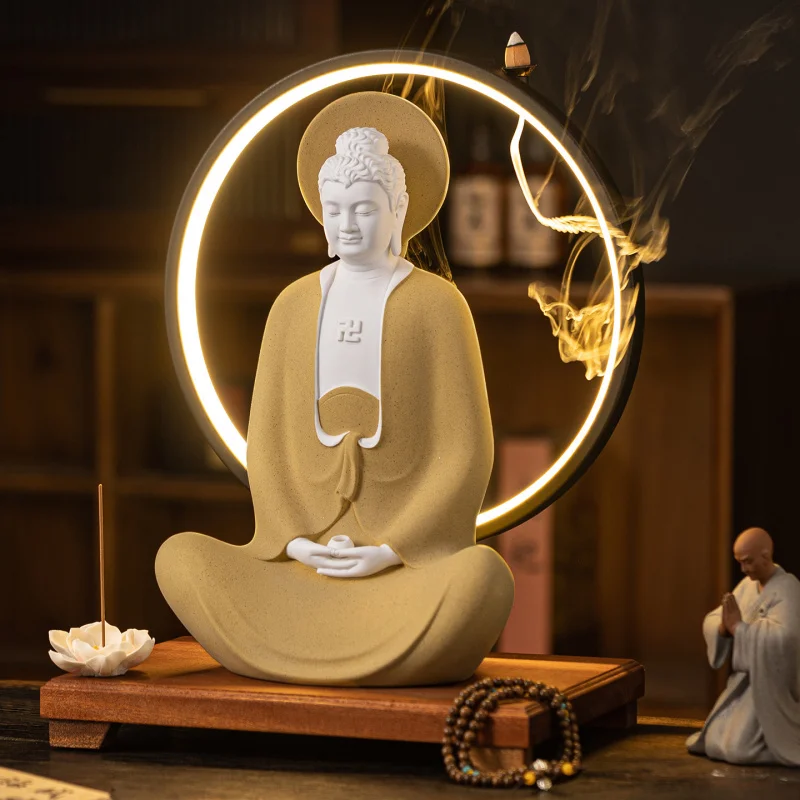 Zen-Style Ceramic Statues Of Shakyamuni, Amitabha, Mahasthamaprapta, And Guanyin Bodhisattva, Western Three Saints, Entranceway