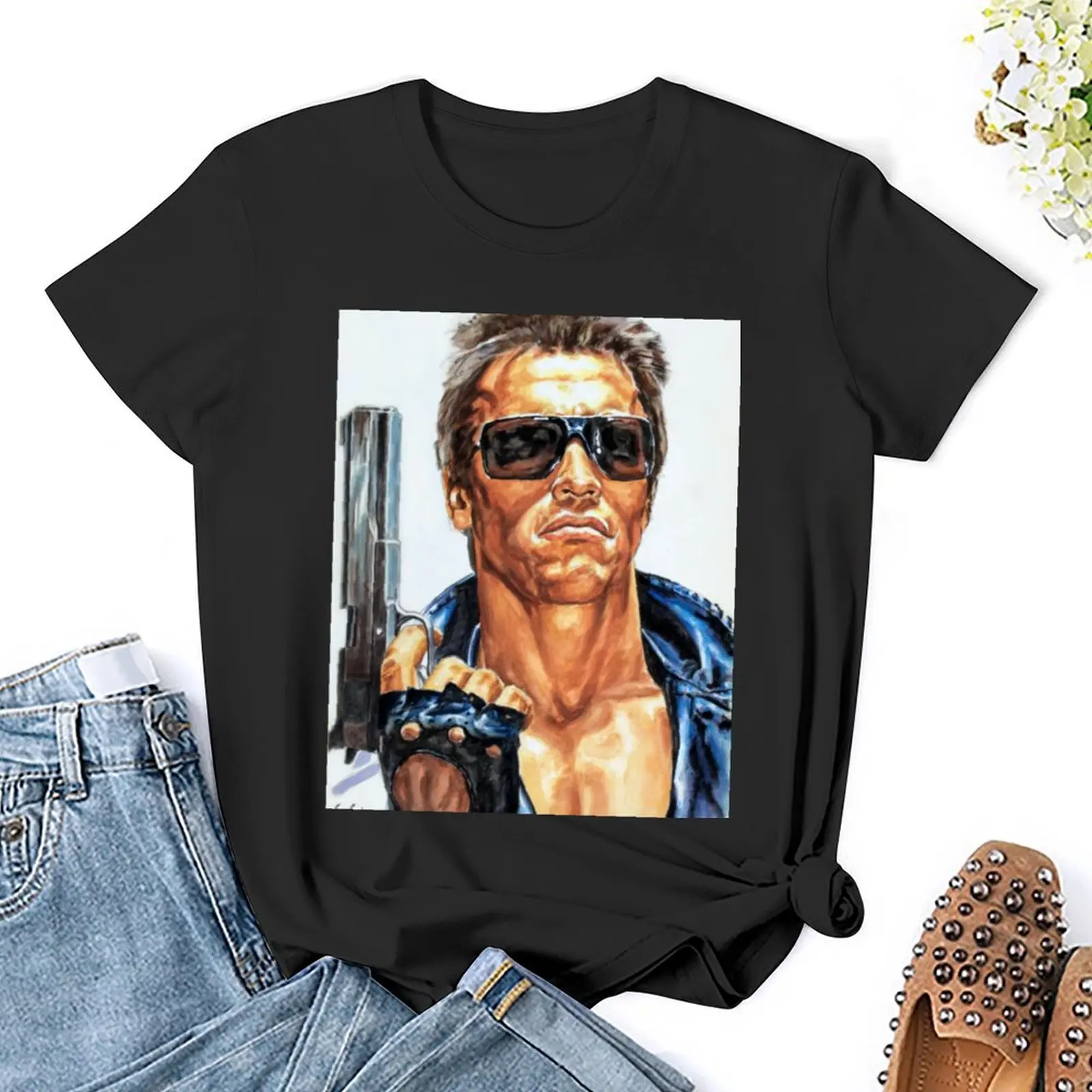 Arnold Schwarzenegger painting movie poster art T-Shirt vintage clothes summer tops tees Women's summer blouses 2024