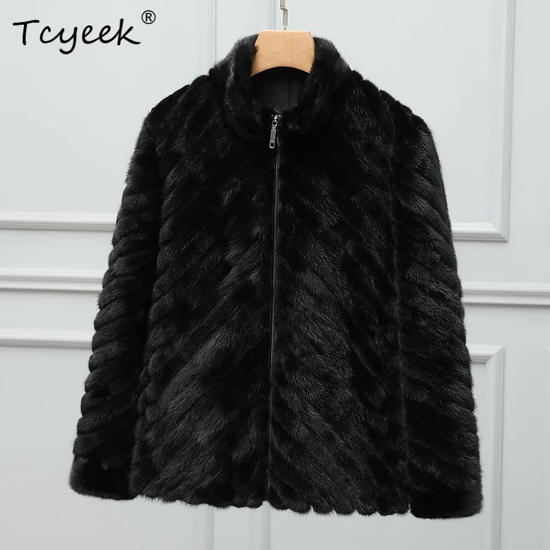 

Tcyeek Real Mink Fur Coat Men Winter Clothes Real Fur Jacket Patchwork Mink Mens Coats New in Coats Chic 2025 Куртка Мужская