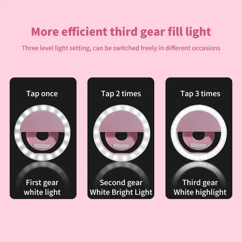 Portable Cell Phone Third Gear Fill Light Led Selfie Ring Light USB Charge Beauty Flash Photo Beauty Light Live Selfie Artifacts