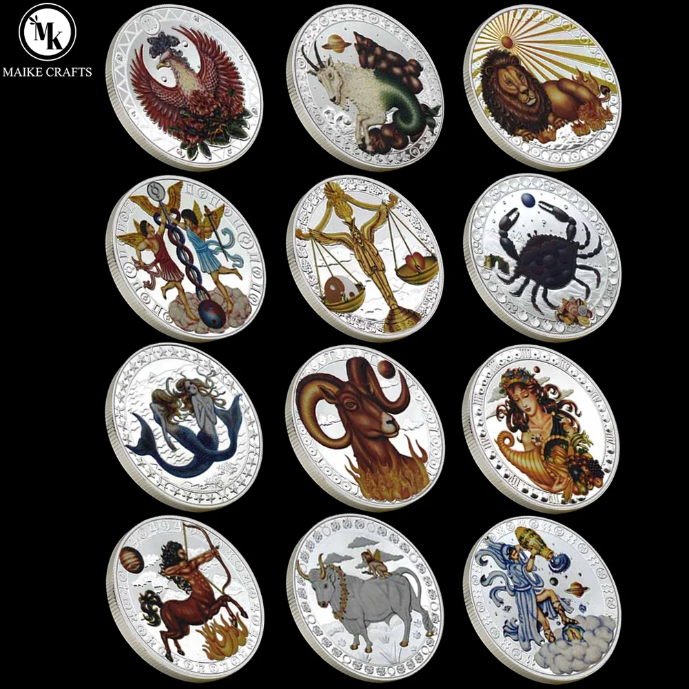 2024 New Twelve Constellations Commemorative Coins Metal Challenge Coins Silver Plated Lucky Coins Collection Holiday Gifts